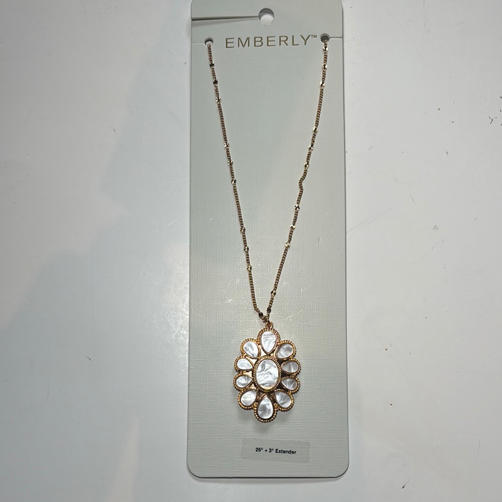 NWT-Gold and White Opal Cluster Necklace
